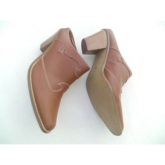 Womens Clog Shoes Brown Leather Stacked Heels Square Toe Slip Ons 9 - Picture 7 of 7